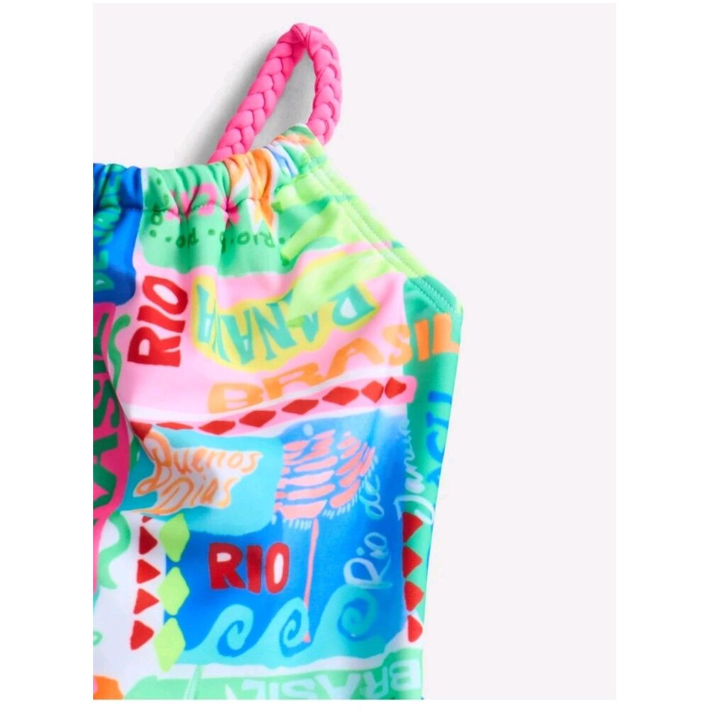 Wonder nation Girls Cross-Back Strap Print Swim One-piece, size M Jetsetter pink